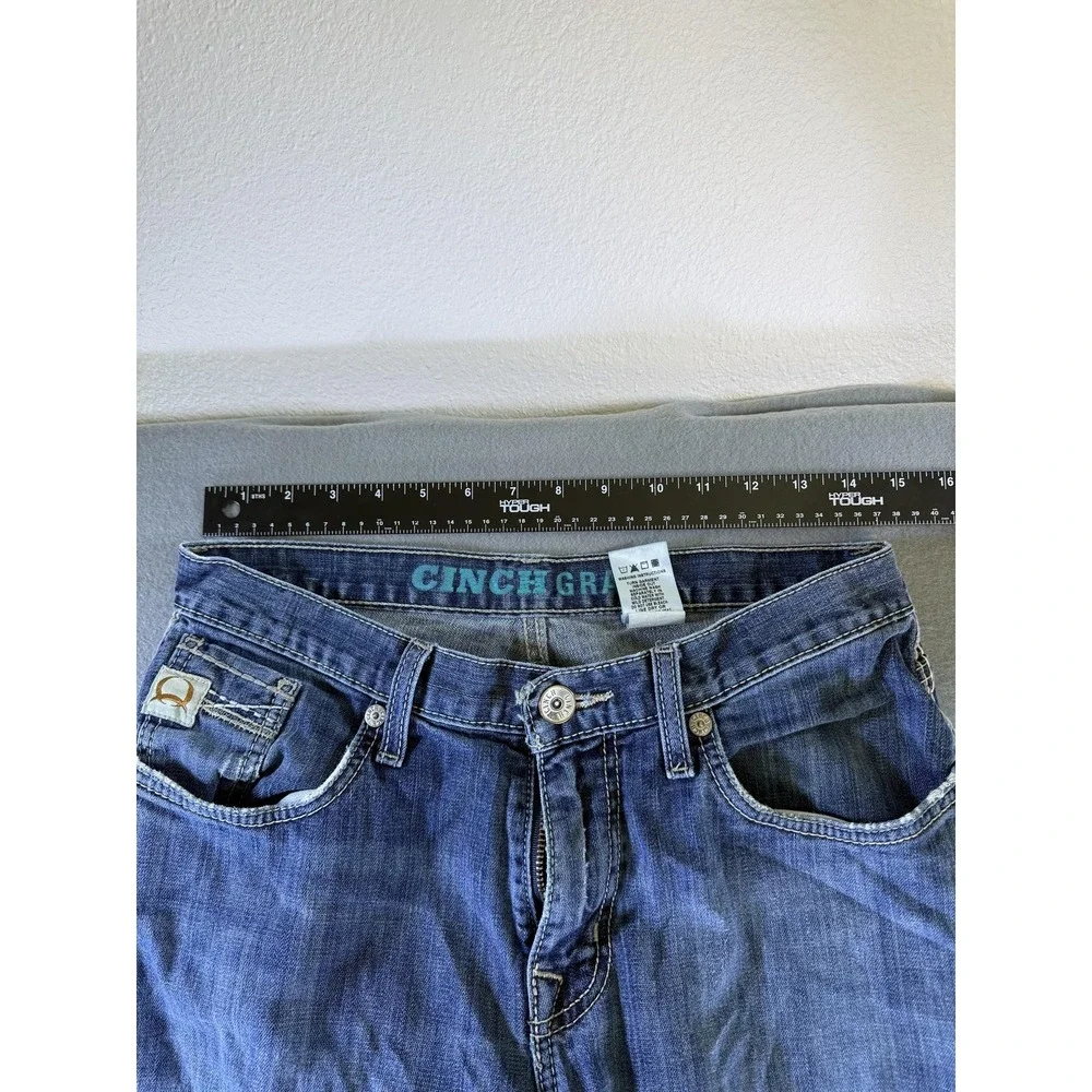 Cinch Grant Jeans Mens 30x34 Medium Wash Blue Relaxed Bootcut Distressed Denim